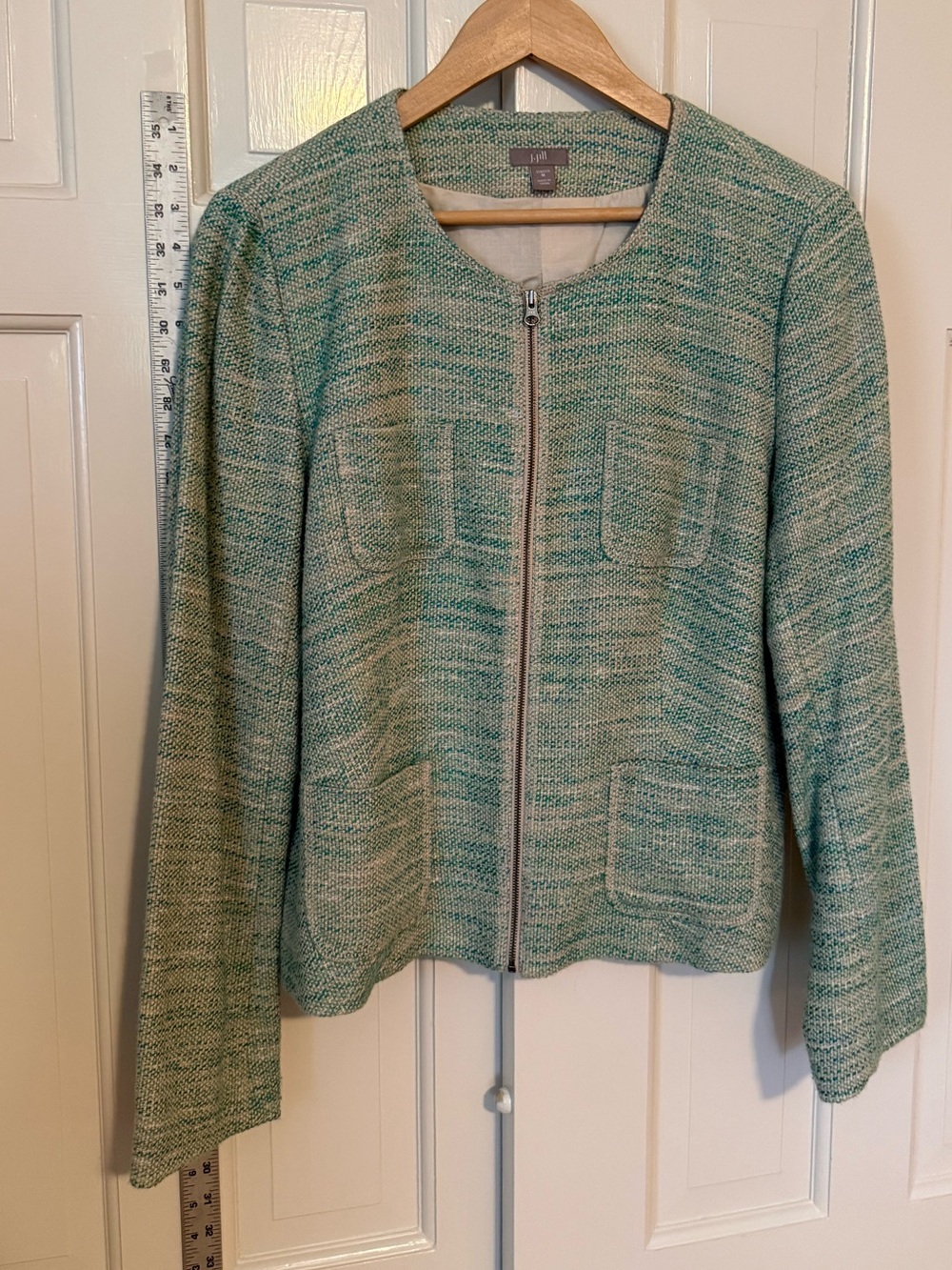 J. Jill Green/Blue/Tan Tweed Zip Jacket